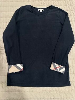 Burberry  Classic Black Long Sleeve Top with Plaid Cuff Detail